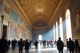 Visiteurs admirant les œuvres d'art aux musées du Vatican