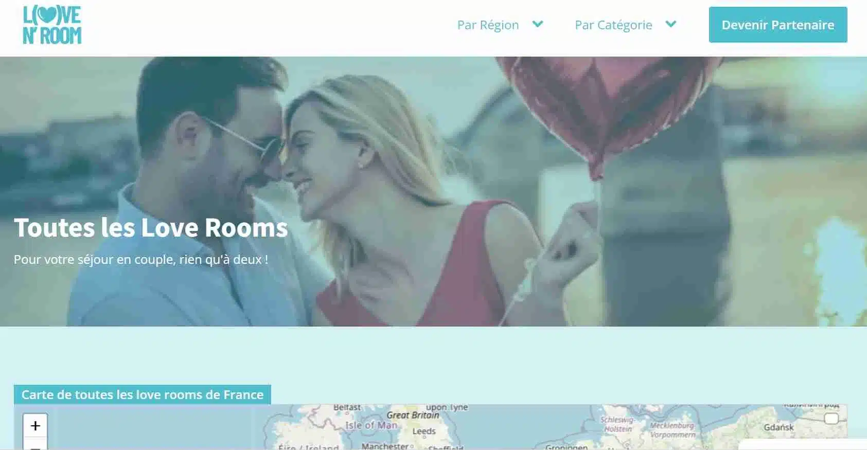 Capture d'écran pour réserver une love room avec lovenroom.fr