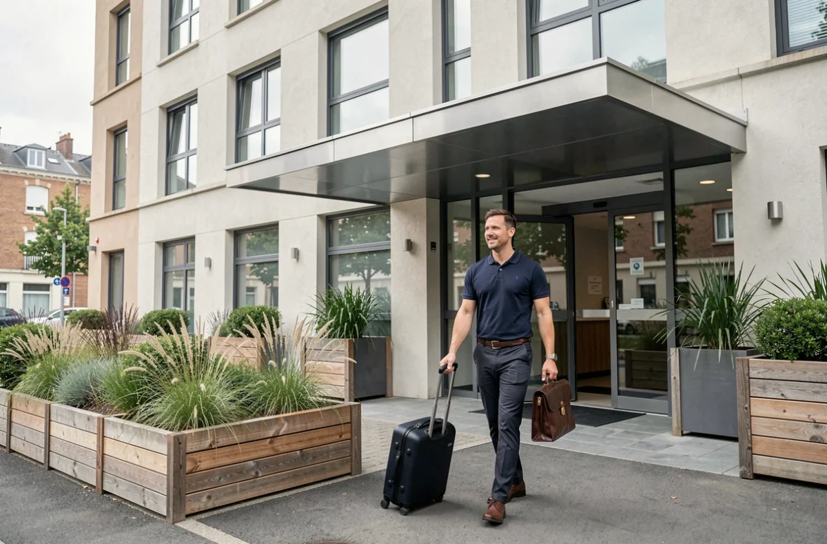 Extérieur moderne du Best Western Plus Hôtel Isidore à Rennes avec entrée contemporaine et voyageur d'affaires