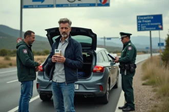 Homme français contrôle frontière avec cigarettes et voiture