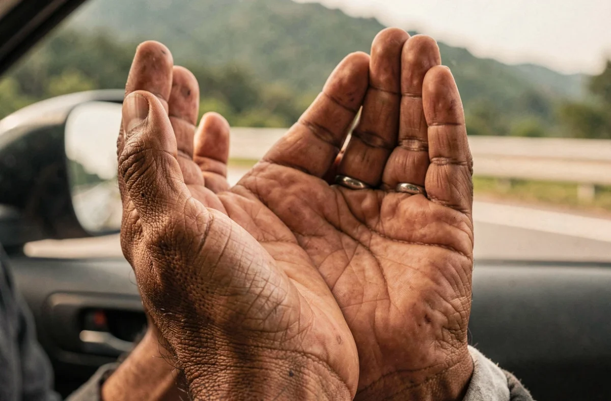 Mains levées en signe de supplication pour la duaa du voyageur avant un départ en route