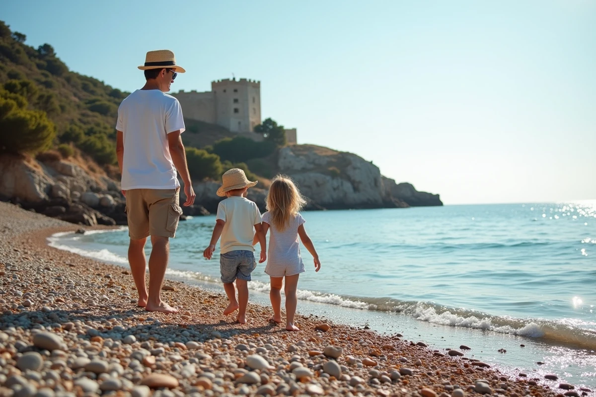 Famille marchant sur la plage près de Capu di Muru