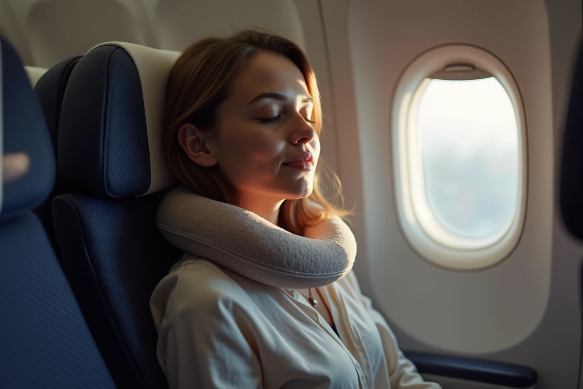 Femme endormie dans un siège d'avion confortable