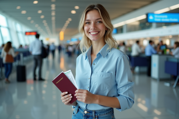 femme-passeport-aeroport Jeune femme avec passeport à l'aéroport