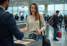 Bagage à main : ce qu’il est interdit de transporter en avion Femme surprise à la sécurité aéroportuaire avec sac ouvert