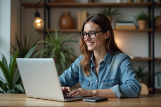 Jeune femme explorant une visite virtuelle en intérieur