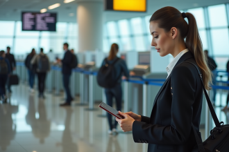 Femme vérifiant son passeport à l'aéroport