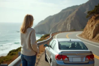 Femme regardant l'océan depuis la côte californienne
