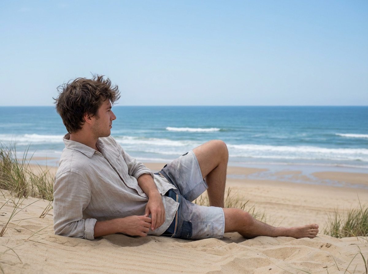 Homme contemplant l'océan aux Landes