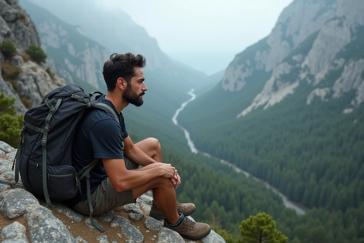 Homme fatigué sur le sentier du GR20 en Corse