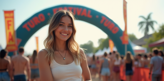 Jeune femme mettant un bracelet festival coloré au poignet