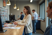 Acheter un timbre international : où et comment trouver ? Jeune femme cherche des timbres à la poste moderne