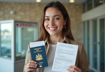 Nationalité de Gibraltar : Comment l’obtenir ? Procédure et conditions Jeune femme souriante avec passeport Gibraltar en intérieur