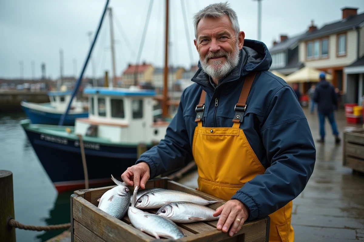 Pêcheur au port de Cotinière triant ses poissons frais