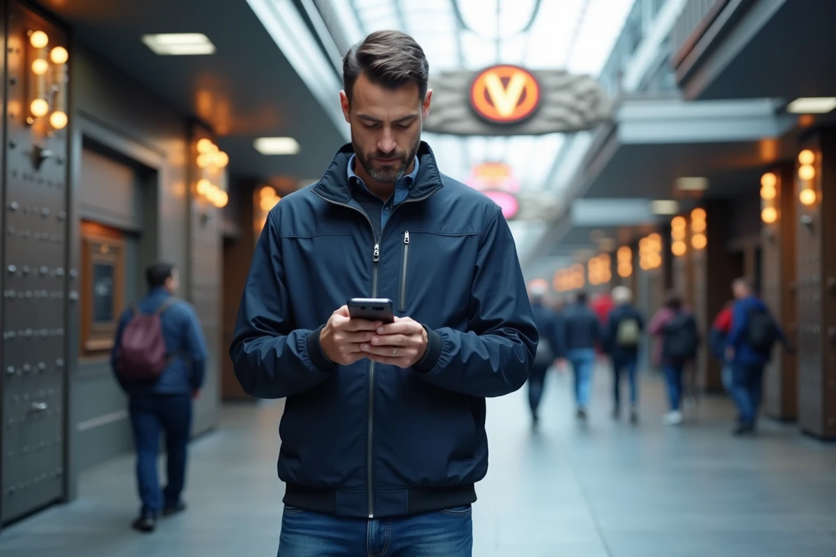 Visiteur consultant son application mobile pour planifier son parcours dans l'Avengers Campus de Disneyland Paris