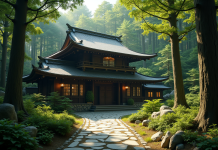 Ryokan traditionnel japonais dans la forêt paisible