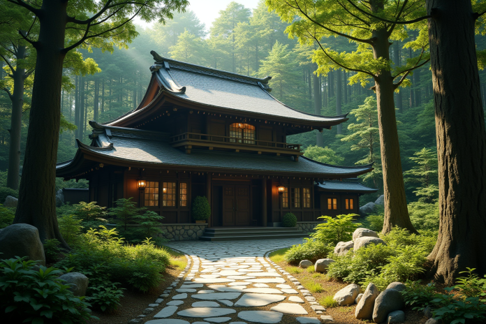 Ryokan traditionnel japonais dans la forêt paisible