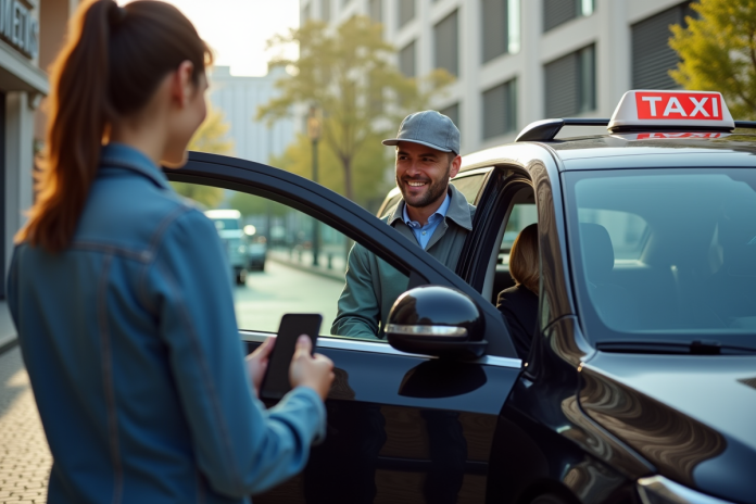 Chauffeur de taxi G7 ouvrant la porte à un client souriant