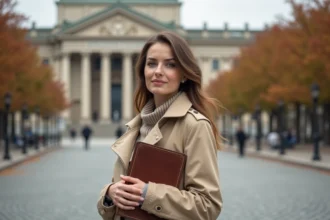 Touriste devant le Kunsthistorisches Museum de Vienne sur la Ringstrasse en automne