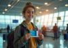 Jeune voyageur à l'aéroport avec passeport et valise